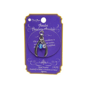 Blue Moon Beads Silver Tone Unbroken Wishbone Metal Pendant On Card 1.5 Inches